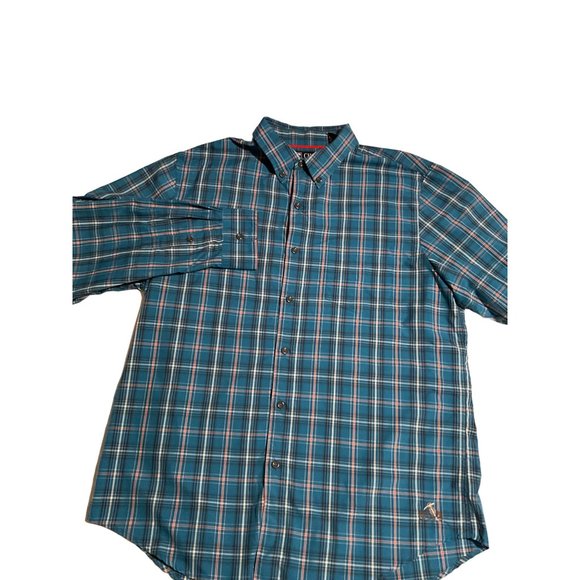 Chaps Long Sleeve Men’s Large Blue with Navy, Orange White Small Stripes - Picture 2 of 9